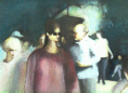 Thumbnail of Figure painting depicting a busy street scene